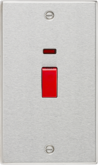 Knightsbridge CS82NBC Square Edge 45A DP Switch + Neon (Double Size) - Brushed Chrome - westbasedirect.com