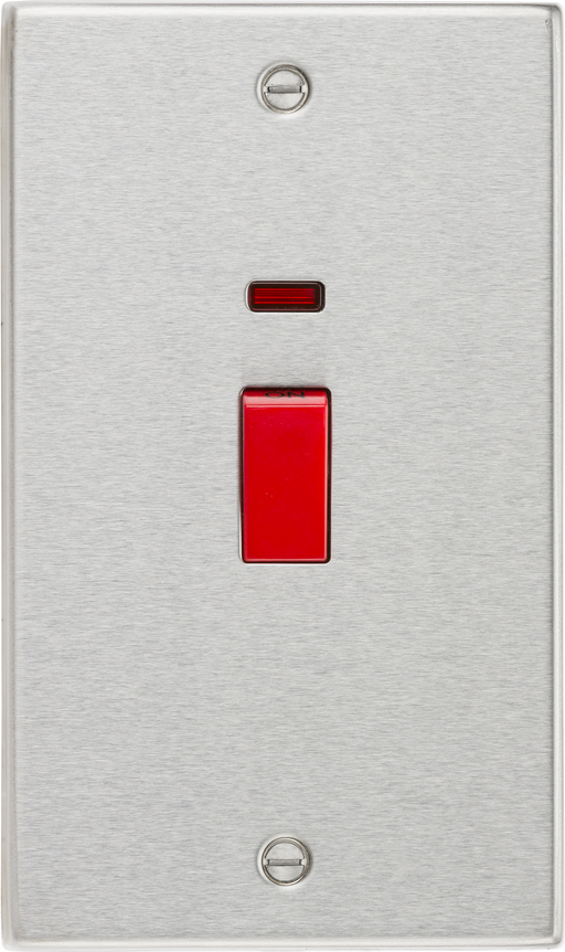 Knightsbridge CS82NBC Square Edge 45A DP Switch + Neon (Double Size) - Brushed Chrome - westbasedirect.com