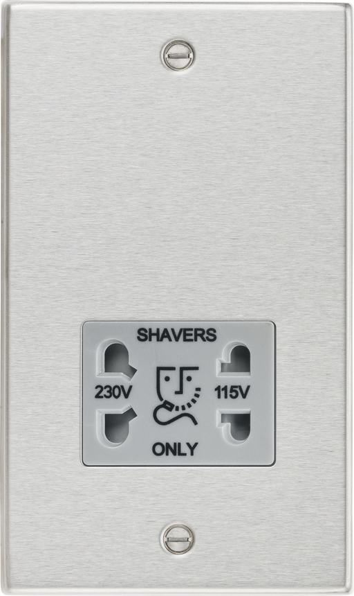 Knightsbridge CS89BCG Square Edge 115/230V Dual Voltage Shaver Socket - Brushed Chrome + Grey Insert - westbasedirect.com