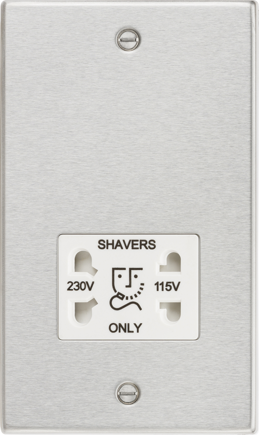 Knightsbridge CS89BCW Square Edge 115/230V Dual Voltage Shaver Socket - Brushed Chrome + White Insert - westbasedirect.com