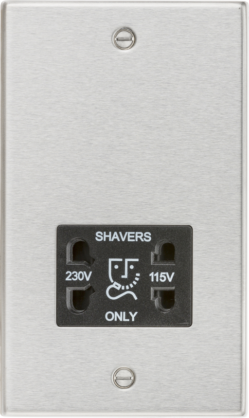 Knightsbridge CS89BC Square Edge 115/230V Dual Voltage Shaver Socket - Brushed Chrome + Black Insert - westbasedirect.com
