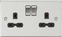Knightsbridge CS9BC Square Edge 13A 2G DP Switched Socket - Brushed Chrome + Black Insert