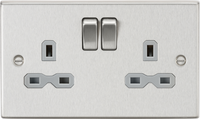 Knightsbridge CS9BCG Square Edge 13A 2G DP Switched Socket - Brushed Chrome + Grey Insert