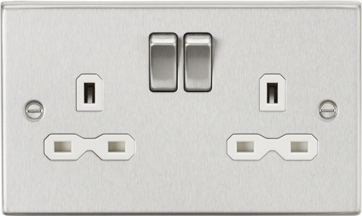 Knightsbridge CS9BCW Square Edge 13A 2G DP Switched Socket - Brushed Chrome + White Insert - westbasedirect.com