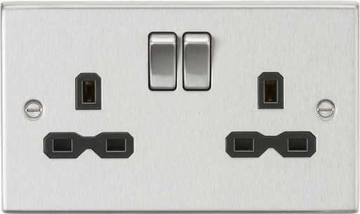 Knightsbridge CS9BC Square Edge 13A 2G DP Switched Socket - Brushed Chrome + Black Insert - westbasedirect.com