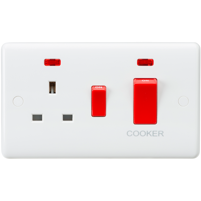 Knightsbridge CU8333N White Curved Edge 45A DP Switch + 13A Switched Socket + Neon - westbasedirect.com