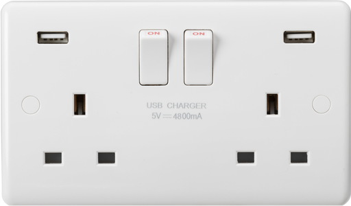 Knightsbridge CU9948 White Curved 13A 2G DP Switched Socket + 2xUSB 5V DC 4.8A - westbasedirect.com
