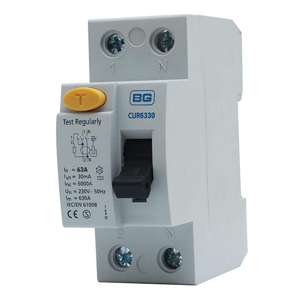 BG CUR6330A 63A Double Pole 2 Module 30mA Type A RCD - westbasedirect.com