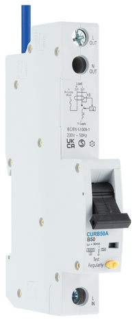 BG CURB50A 50A Single Pole 1 Module B Curve 6kA 30mA Type A RCBO