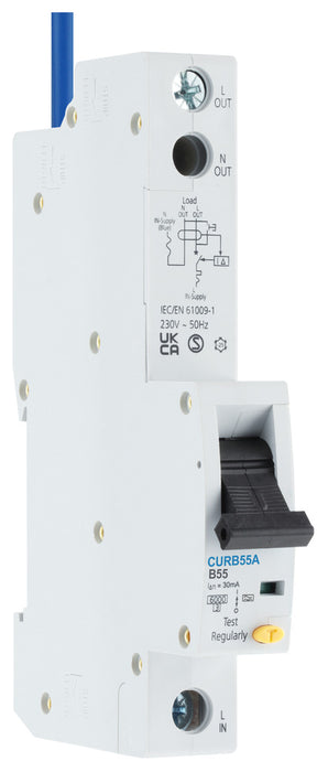 BG CURB55A 55A Single Pole 1 Module B Curve 6kA 30mA Type A RCBO - westbasedirect.com