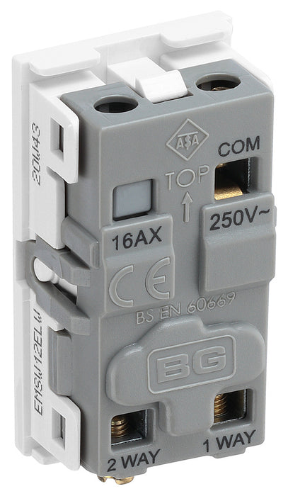 BG EMSW12ELW Euro Module 20AX 2-Way Key Switch - White (Emergency lighting test) - westbasedirect.com