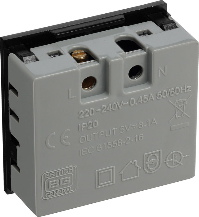 BG EMUSB3B Euro Module 3.1A USB Charger - Black - westbasedirect.com