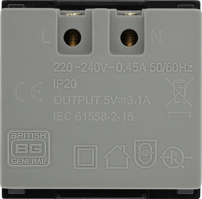 BG EMUSB3B Euro Module 3.1A USB Charger - Black - westbasedirect.com