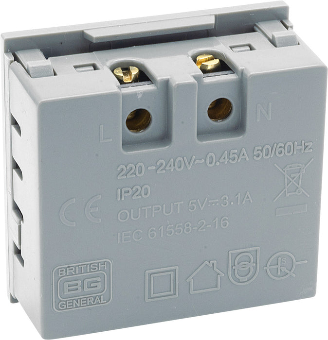 BG EMUSB3G Euro Module 3.1A USB Charger - Grey - westbasedirect.com