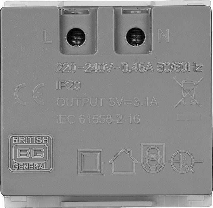 BG EMUSB3W Euro Module 3.1A USB Charger - White - westbasedirect.com