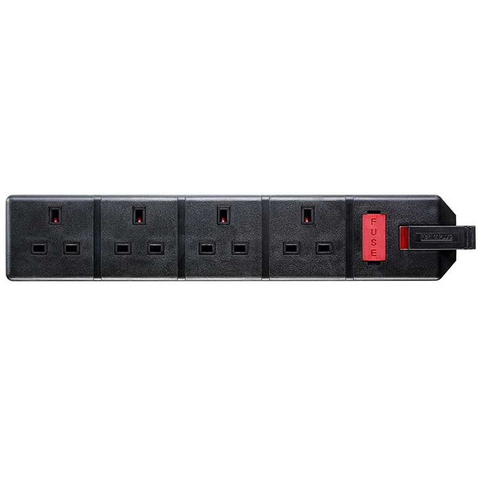 Masterplug 4 Socket 2m 13A Heavy Duty Extension Lead Black - westbasedirect.com