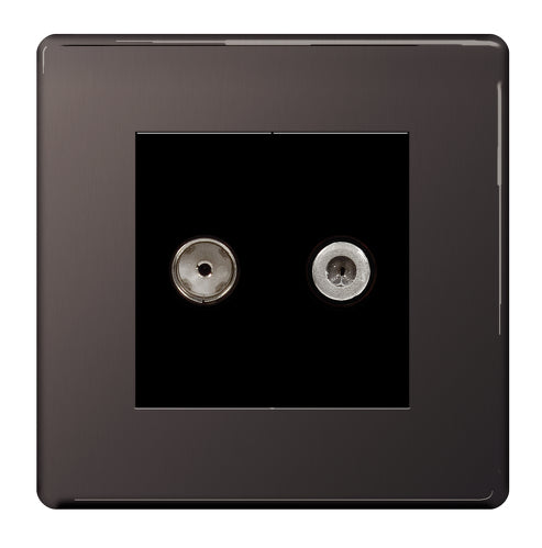BG FBN65 Flatplate Screwless 2 Gang Satellite & Co-axial Socket - Black Nickel - westbasedirect.com