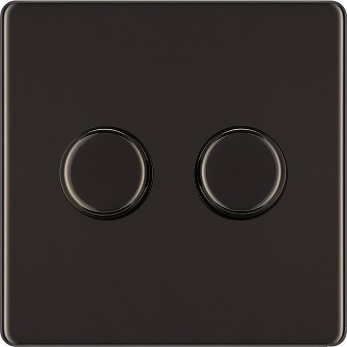 BG FBN82 Flatplate Screwless 2-Way Double Trailing Edge Dimmer Push On/Off - Black Nickel - westbasedirect.com