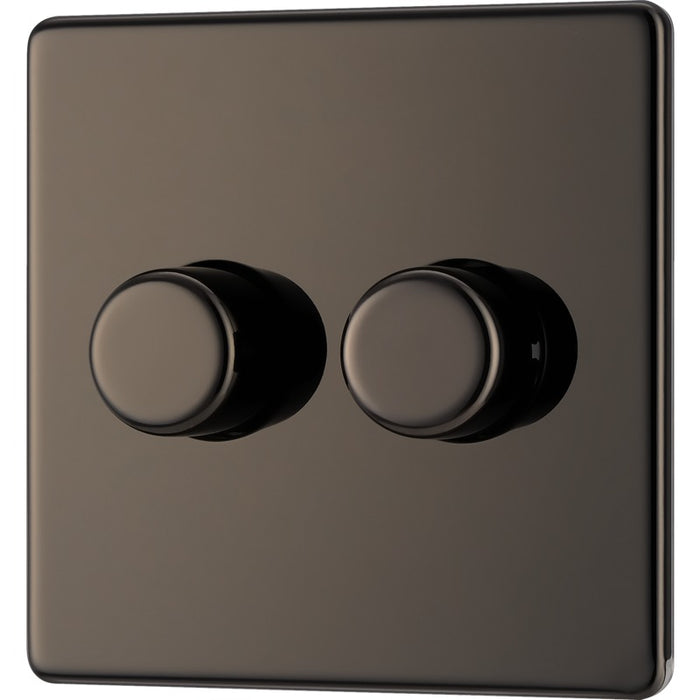 BG FBN82 Flatplate Screwless 2-Way Double Trailing Edge Dimmer Push On/Off - Black Nickel - westbasedirect.com
