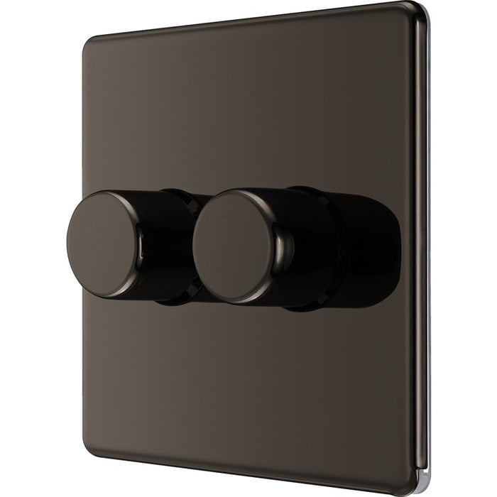 BG FBN82 Flatplate Screwless 2-Way Double Trailing Edge Dimmer Push On/Off - Black Nickel - westbasedirect.com