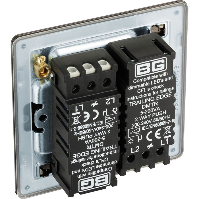 BG FBN82 Flatplate Screwless 2-Way Double Trailing Edge Dimmer Push On/Off - Black Nickel - westbasedirect.com