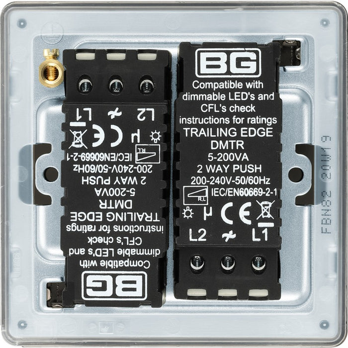 BG FBN82 Flatplate Screwless 2-Way Double Trailing Edge Dimmer Push On/Off - Black Nickel - westbasedirect.com