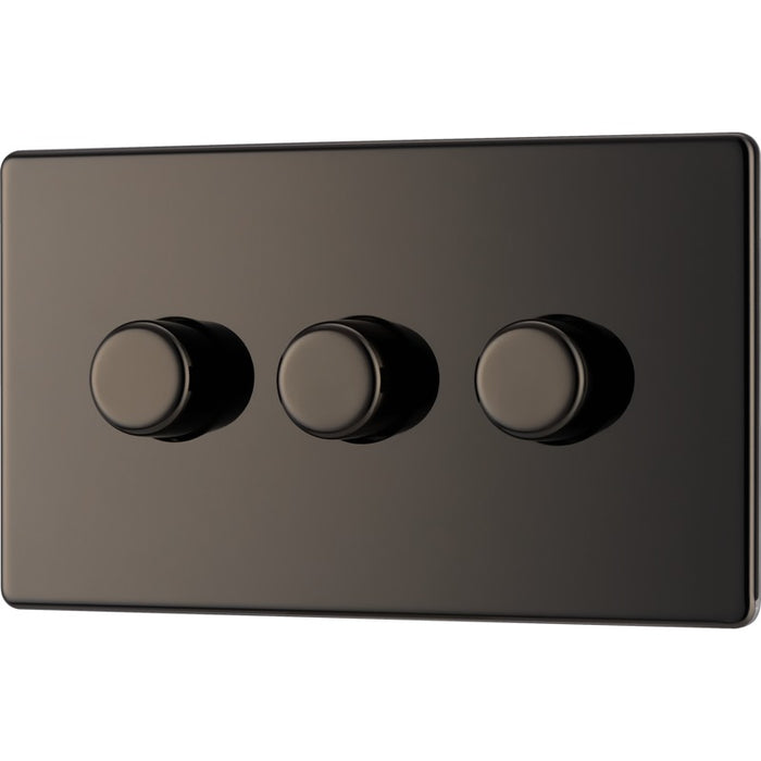 BG FBN83 Flatplate Screwless 2-Way Triple Trailing Edge Dimmer Push On/Off - Black Nickel - westbasedirect.com