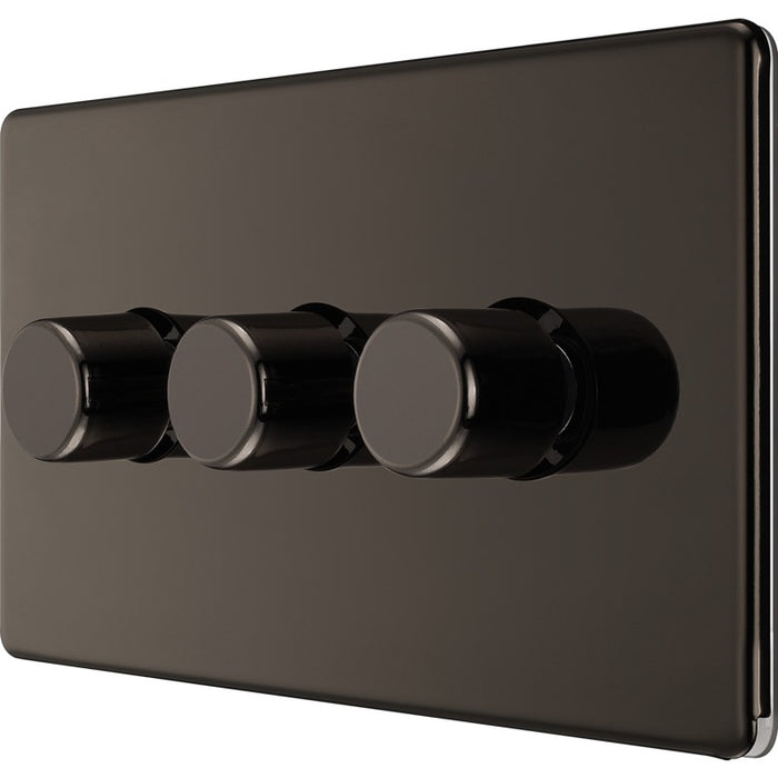 BG FBN83 Flatplate Screwless 2-Way Triple Trailing Edge Dimmer Push On/Off - Black Nickel - westbasedirect.com
