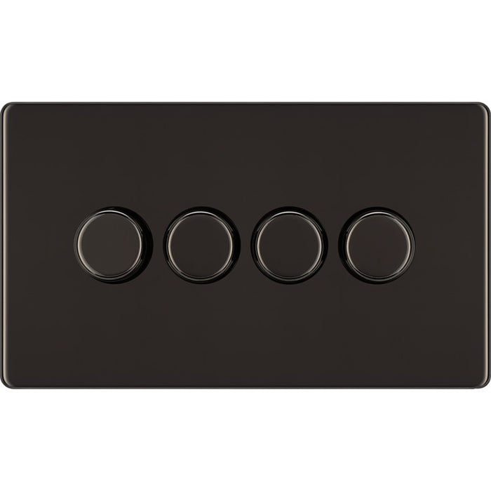 BG FBN84 Flatplate Screwless 2-Way Quad Trailing Edge Dimmer Push On/Off - Black Nickel - westbasedirect.com