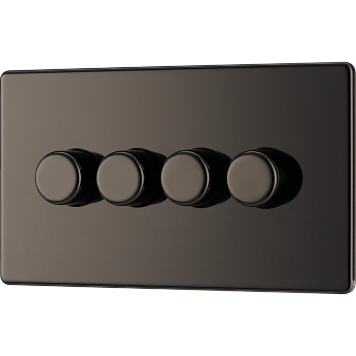 BG FBN84 Flatplate Screwless 2-Way Quad Trailing Edge Dimmer Push On/Off - Black Nickel - westbasedirect.com