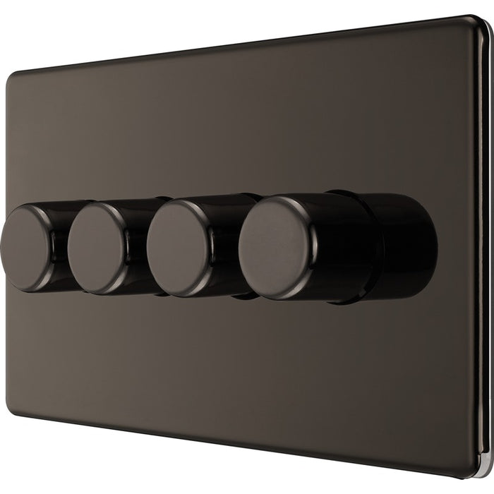BG FBN84 Flatplate Screwless 2-Way Quad Trailing Edge Dimmer Push On/Off - Black Nickel - westbasedirect.com