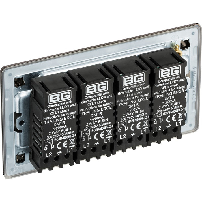 BG FBN84 Flatplate Screwless 2-Way Quad Trailing Edge Dimmer Push On/Off - Black Nickel - westbasedirect.com