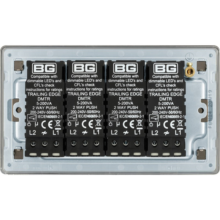 BG FBN84 Flatplate Screwless 2-Way Quad Trailing Edge Dimmer Push On/Off - Black Nickel - westbasedirect.com