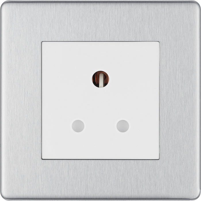 BG FBS29W Flatplate Screwless Unswitched Round Pin Socket 5A - White Insert - Brushed Steel - westbasedirect.com