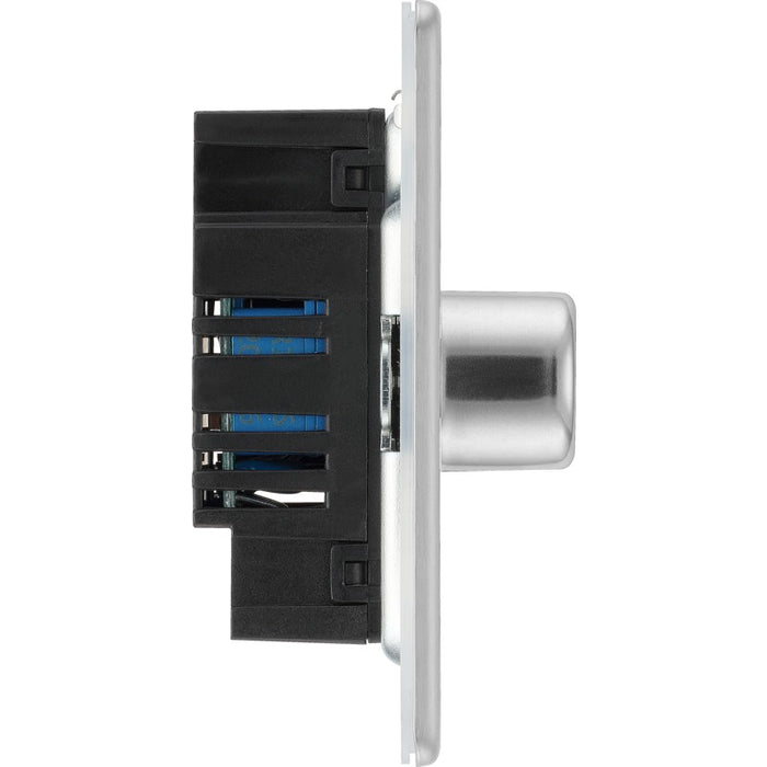 BG FBS81 Flatplate Screwless 2-Way Single Trailing Edge Dimmer Push On/Off - Brushed Steel - westbasedirect.com