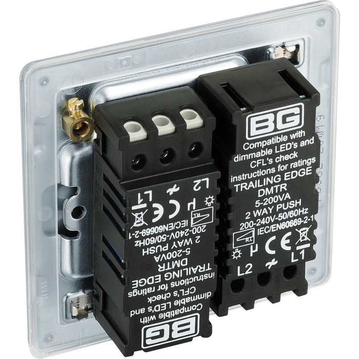 BG FBS82 Flatplate Screwless 2-Way Double Trailing Edge Dimmer Push On/Off - Brushed Steel - westbasedirect.com