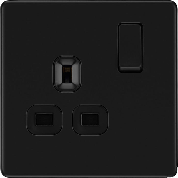 BG FFB21B Flatplate Screwless Single Socket 13A - Black Insert - Matt Black (5 Pack) - westbasedirect.com