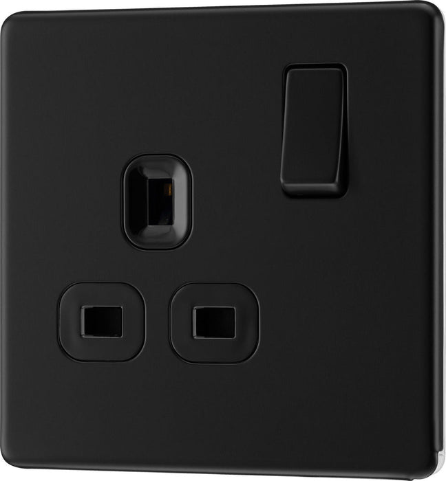 BG FFB21B Flatplate Screwless Single Socket 13A - Black Insert - Matt Black (5 Pack) - westbasedirect.com