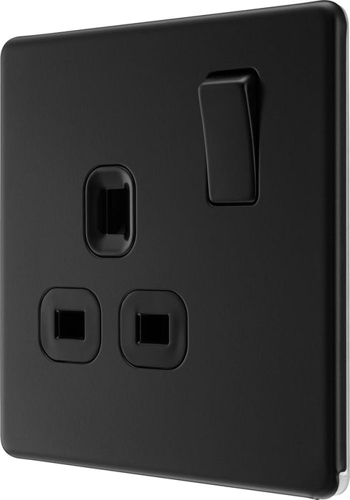 BG FFB21B Flatplate Screwless Single Socket 13A - Black Insert - Matt Black (5 Pack) - westbasedirect.com