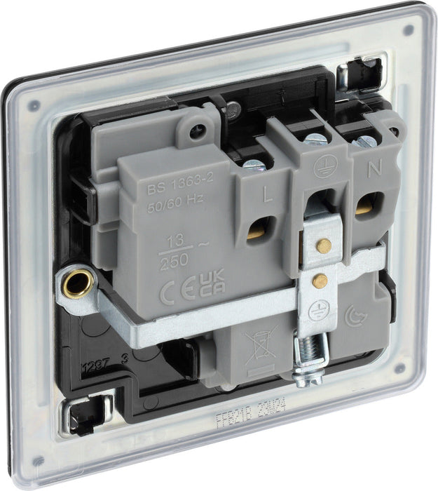 BG FFB21B Flatplate Screwless Single Socket 13A - Black Insert - Matt Black (5 Pack) - westbasedirect.com
