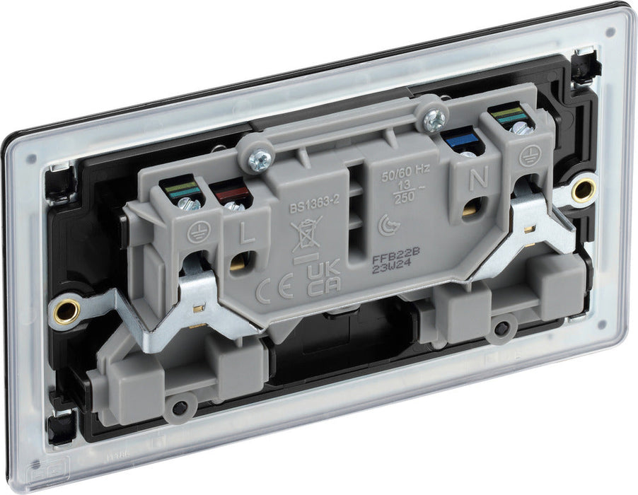 BG FFB22B Flatplate Screwless Double Socket 13A - Black Insert - Matt Black (5 Pack) - westbasedirect.com