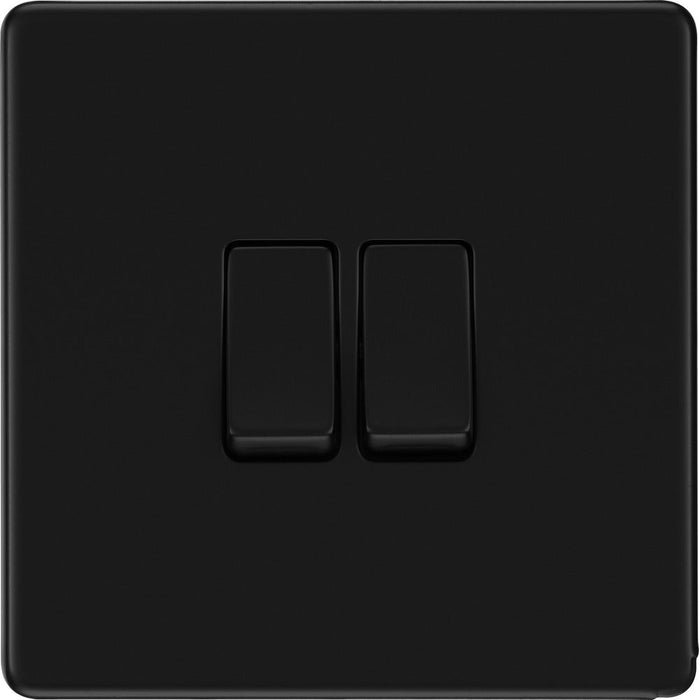 BG FFB42 Flatplate Screwless Double Light Switch 10A - Matt Black (5 Pack) - westbasedirect.com