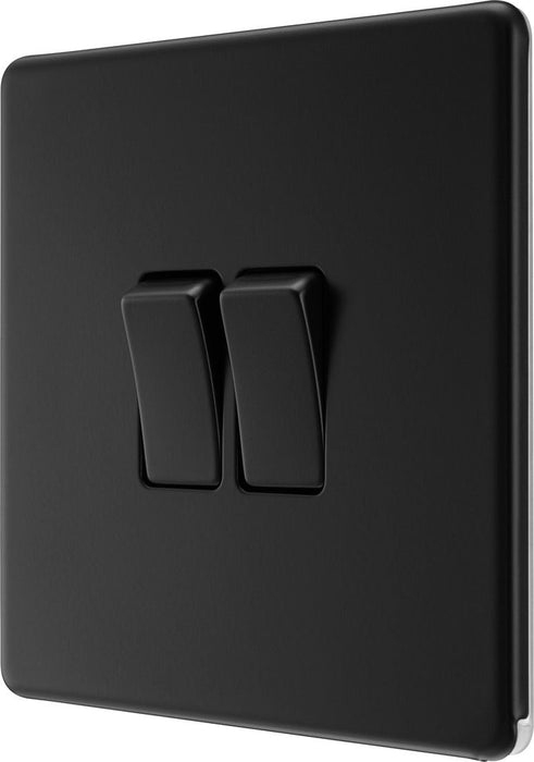 BG FFB42 Flatplate Screwless Double Light Switch 10A - Matt Black (5 Pack) - westbasedirect.com