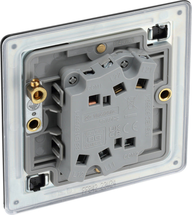 BG FFB42 Flatplate Screwless Double Light Switch 10A - Matt Black (5 Pack) - westbasedirect.com