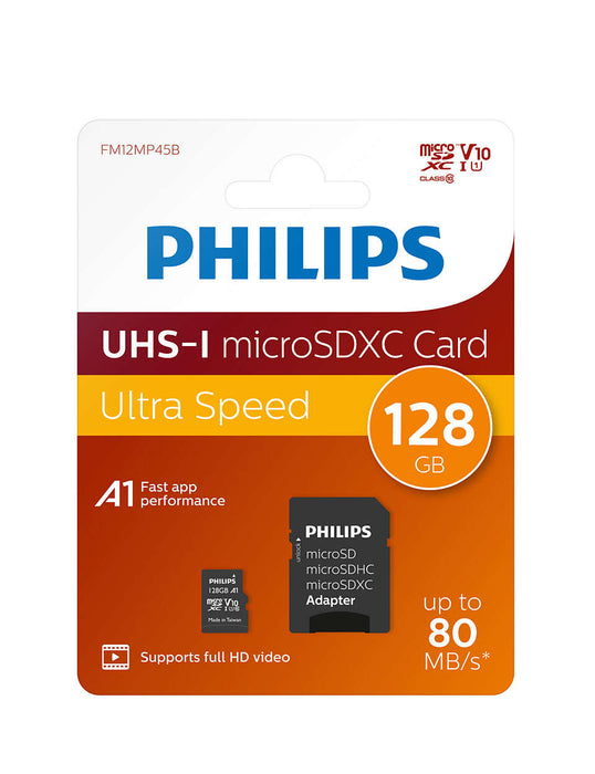Philips Micro SDXC Card 128GB Class 10 UHS-I U1 incl. Adapter - westbasedirect.com