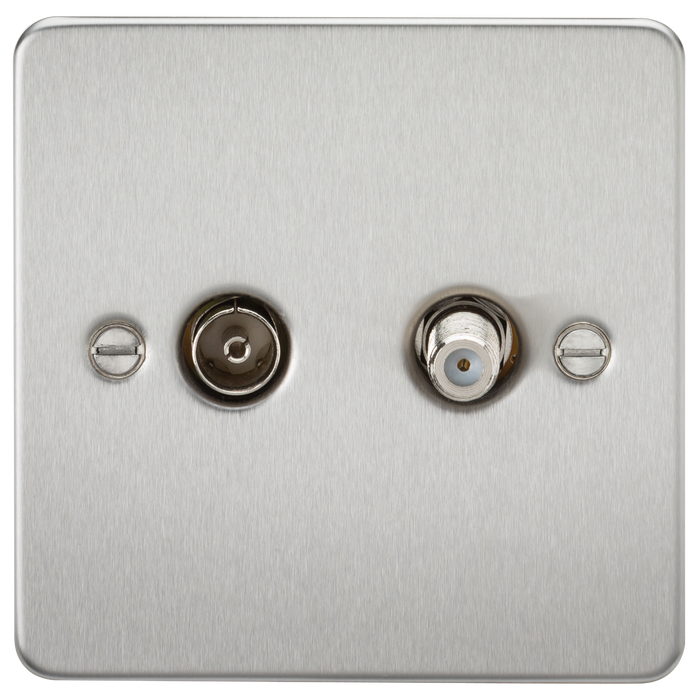 Knightsbridge FP0140BC Flat Plate TV & SAT TV Outlet (Isolated) - Brushed Chrome - westbasedirect.com