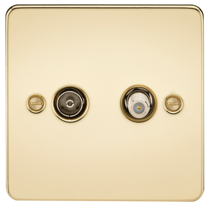 Knightsbridge FP0140PB Flat Plate TV & SAT TV Outlet (Isolated) - Polished Brass - westbasedirect.com