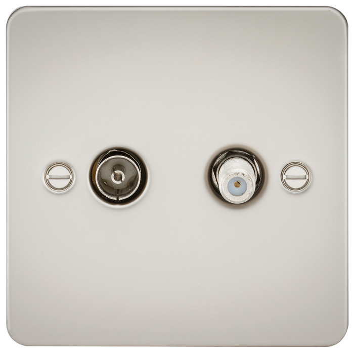 Knightsbridge FP0140PL Flat Plate TV & SAT TV Outlet (Isolated) - Pearl - westbasedirect.com