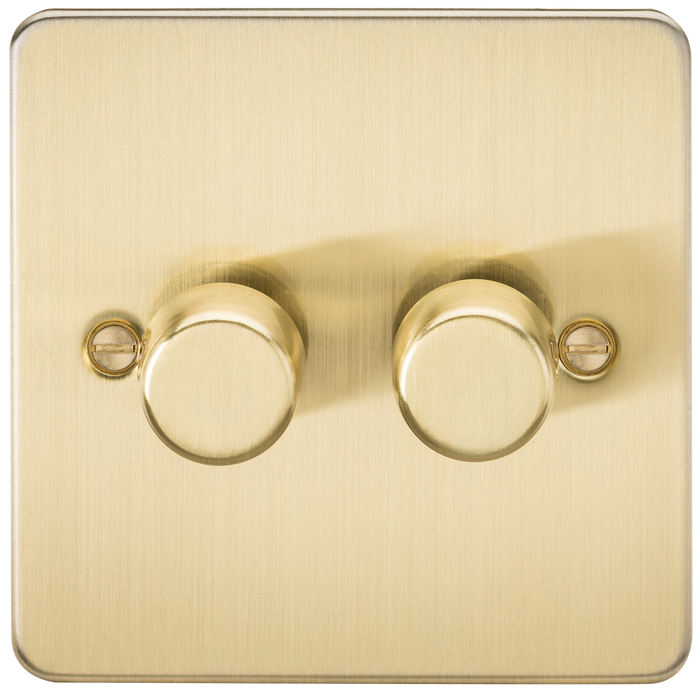 Knightsbridge FP2182BB Flat Plate 2G 2 Way 10-200W (5-150W LED) Trailing Edge Dimmer - Brushed Brass - westbasedirect.com