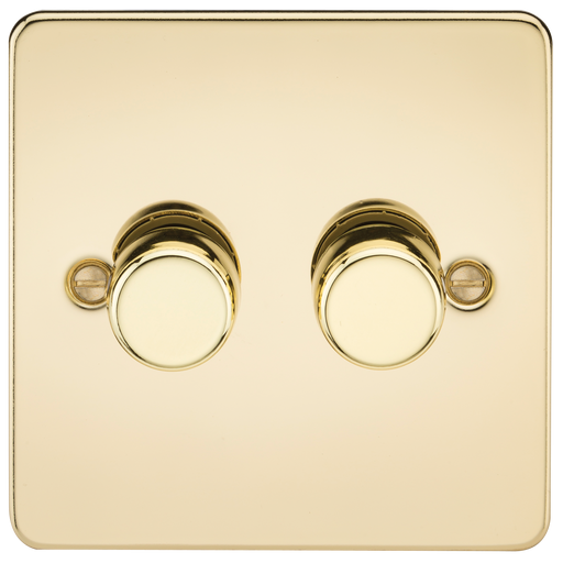 Knightsbridge FP2182PB Flat Plate 2G 2 Way 10-200W (5-150W LED) Trailing Edge Dimmer - Polished Brass - westbasedirect.com